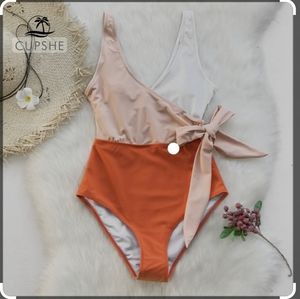 NWT CUPSHE Women's One Piece Swimsuit Wrap Color Block Tie Side Bathing Suit